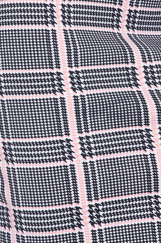 Baby Pink Glen Plaid Plus Size Midi Pencil Skirt with Front Slit