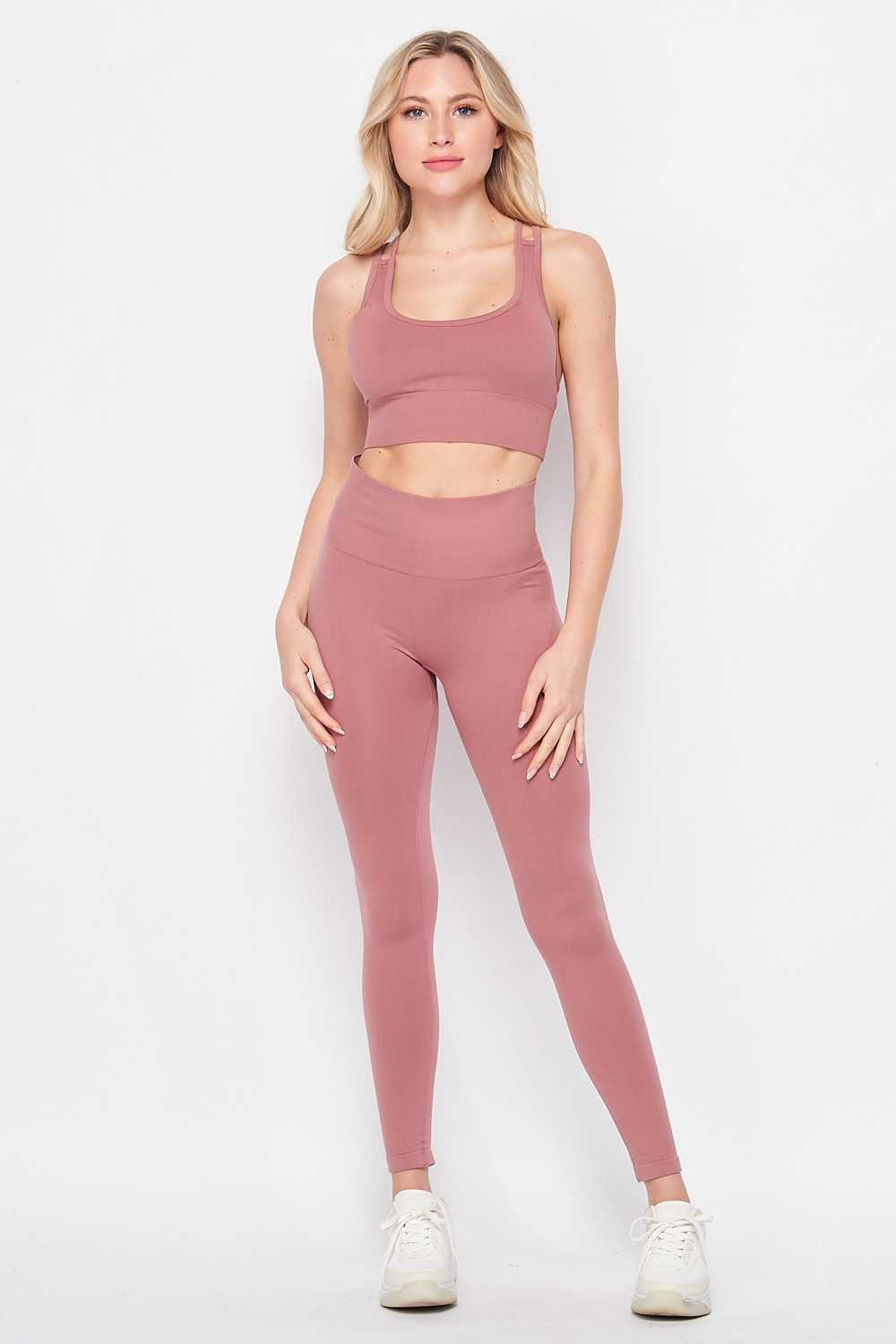 2 Piece Seamless High Waisted Leggings and Sports Bra Set