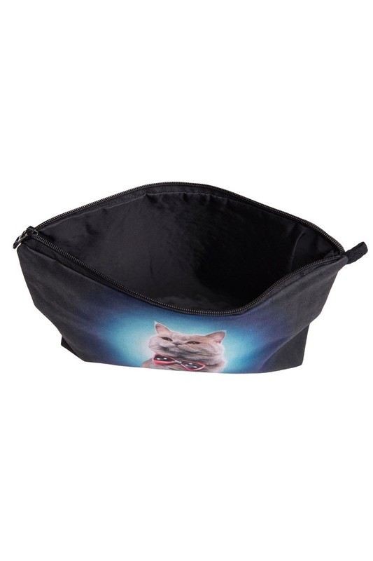 Dapper Bow Tie Kitty Cat Graphic Print Makeup Bag
