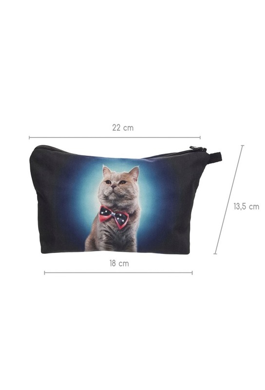 Dapper Bow Tie Kitty Cat Graphic Print Makeup Bag