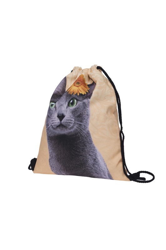 Kitty Cat with Flower Graphic Print Drawstring Sack Backpack - 28 Styles