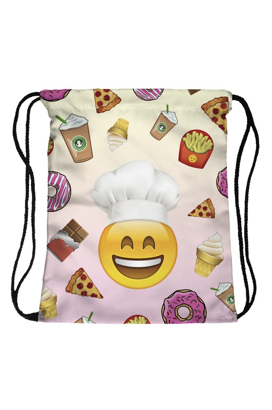 Emoji Smiling Chef Graphic Print Drawstring Sack Backpack - 28 Styles