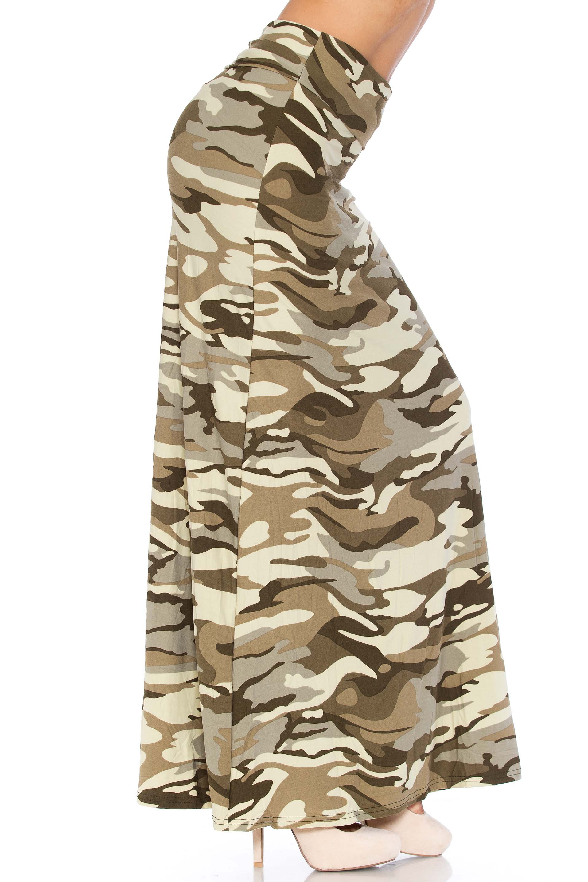Buttery Soft Light Olive Camouflage Plus Size Maxi Skirt