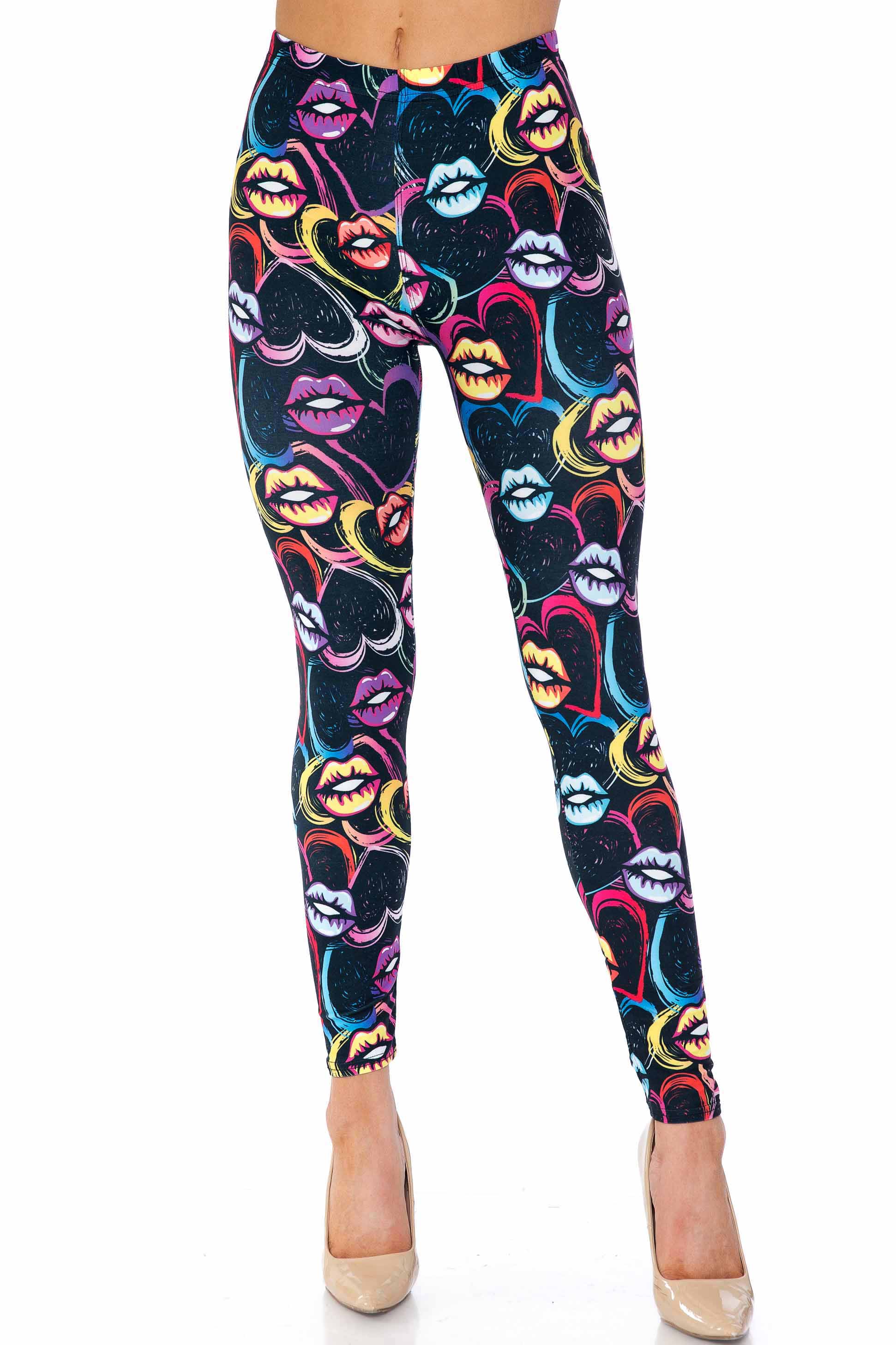Colorful Cartoon Lips and Hearts Kids Leggings - USA Fashion™
