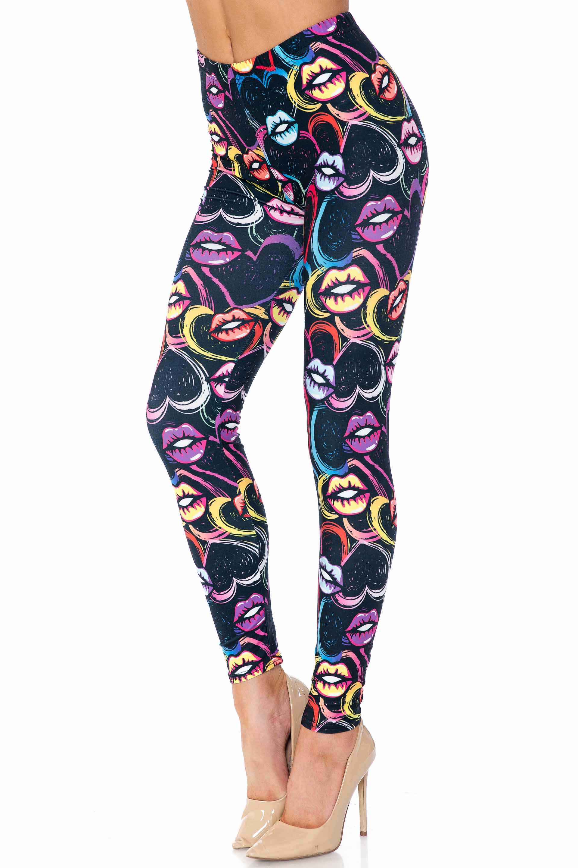 Colorful Cartoon Lips and Hearts Kids Leggings - USA Fashion™