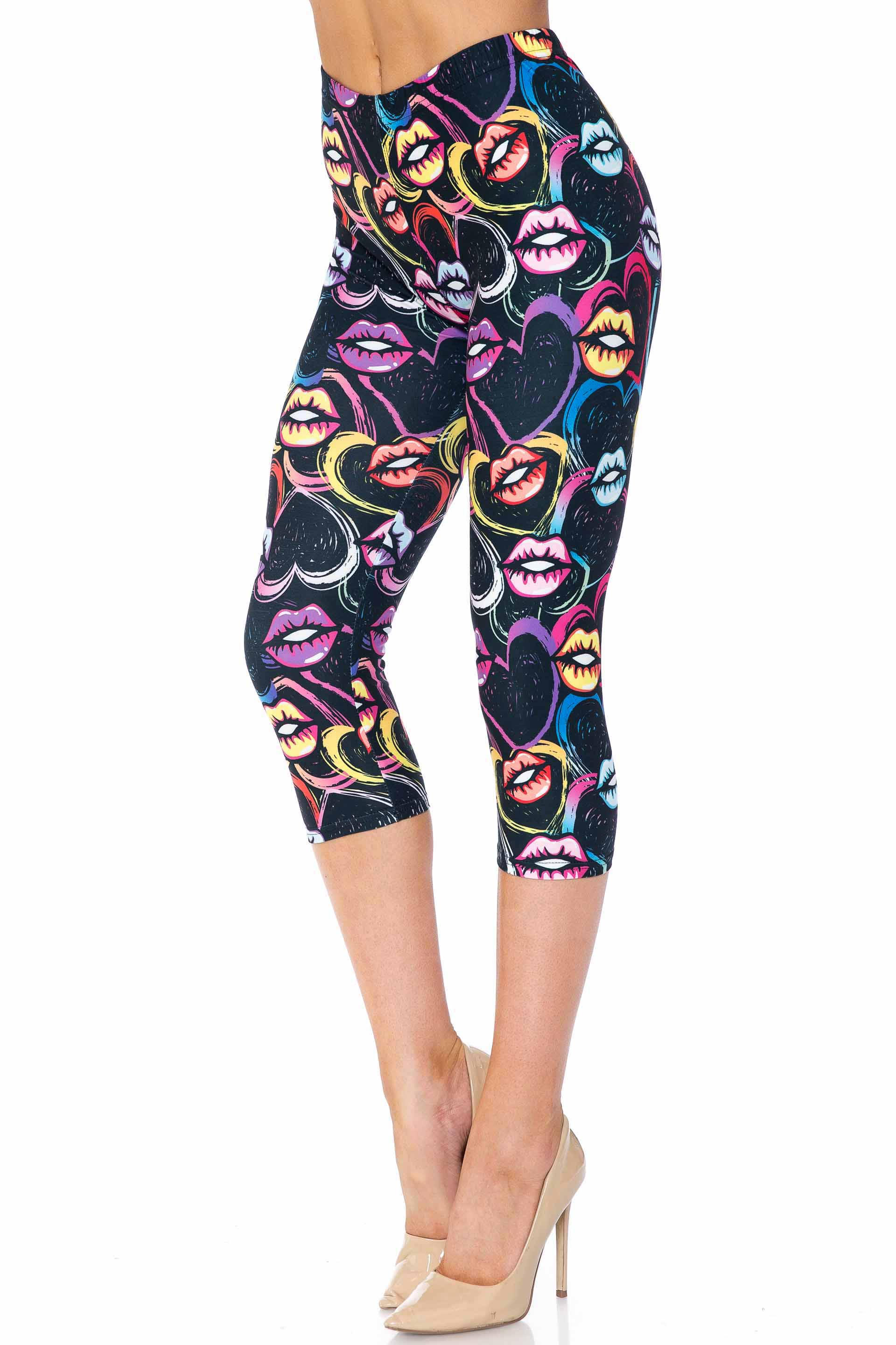 Creamy Soft Colorful Lips and Hearts Plus Size Capris - USA Fashion™