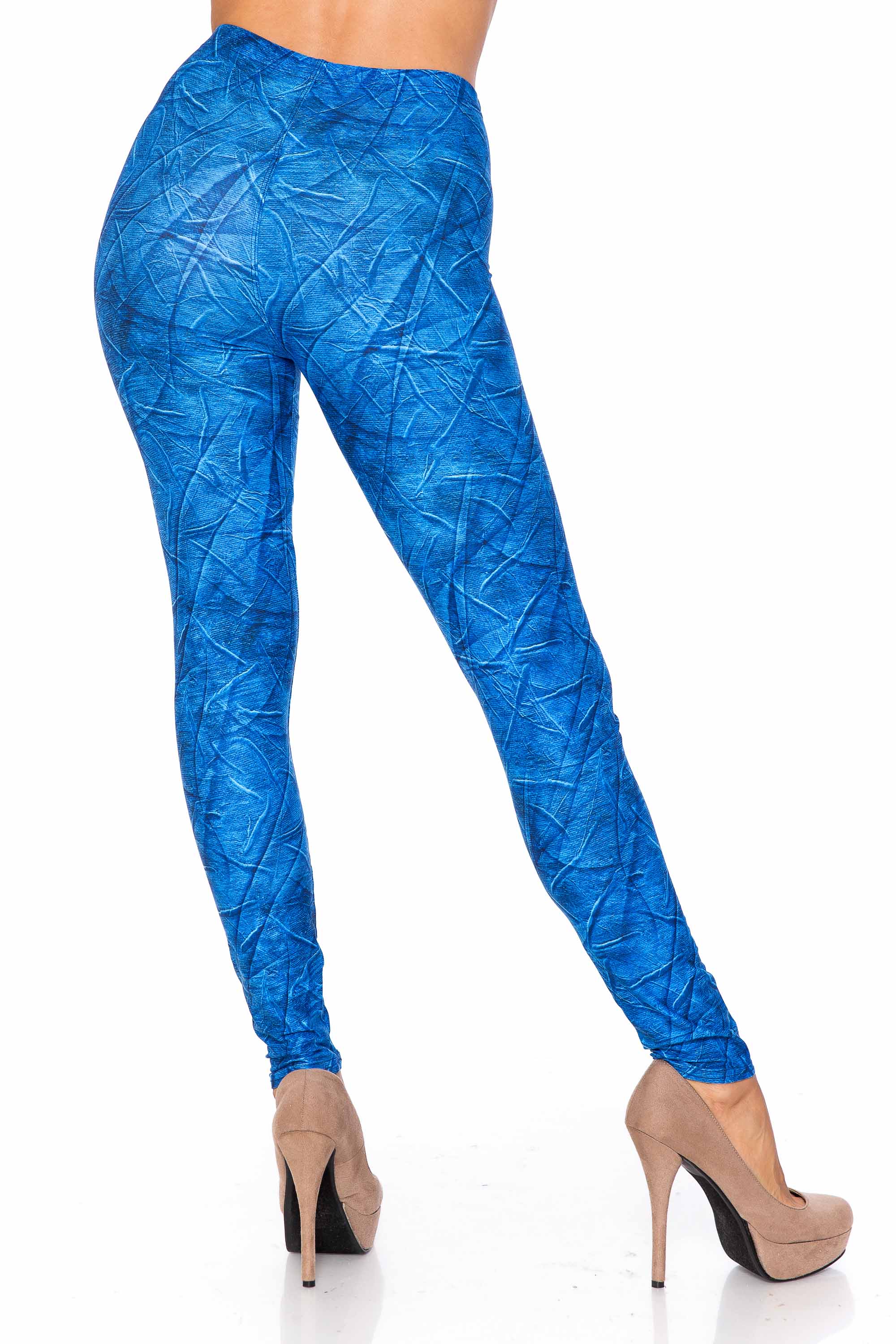 Creamy Blue Wrinkled Denim Leggings - USA Fashion™