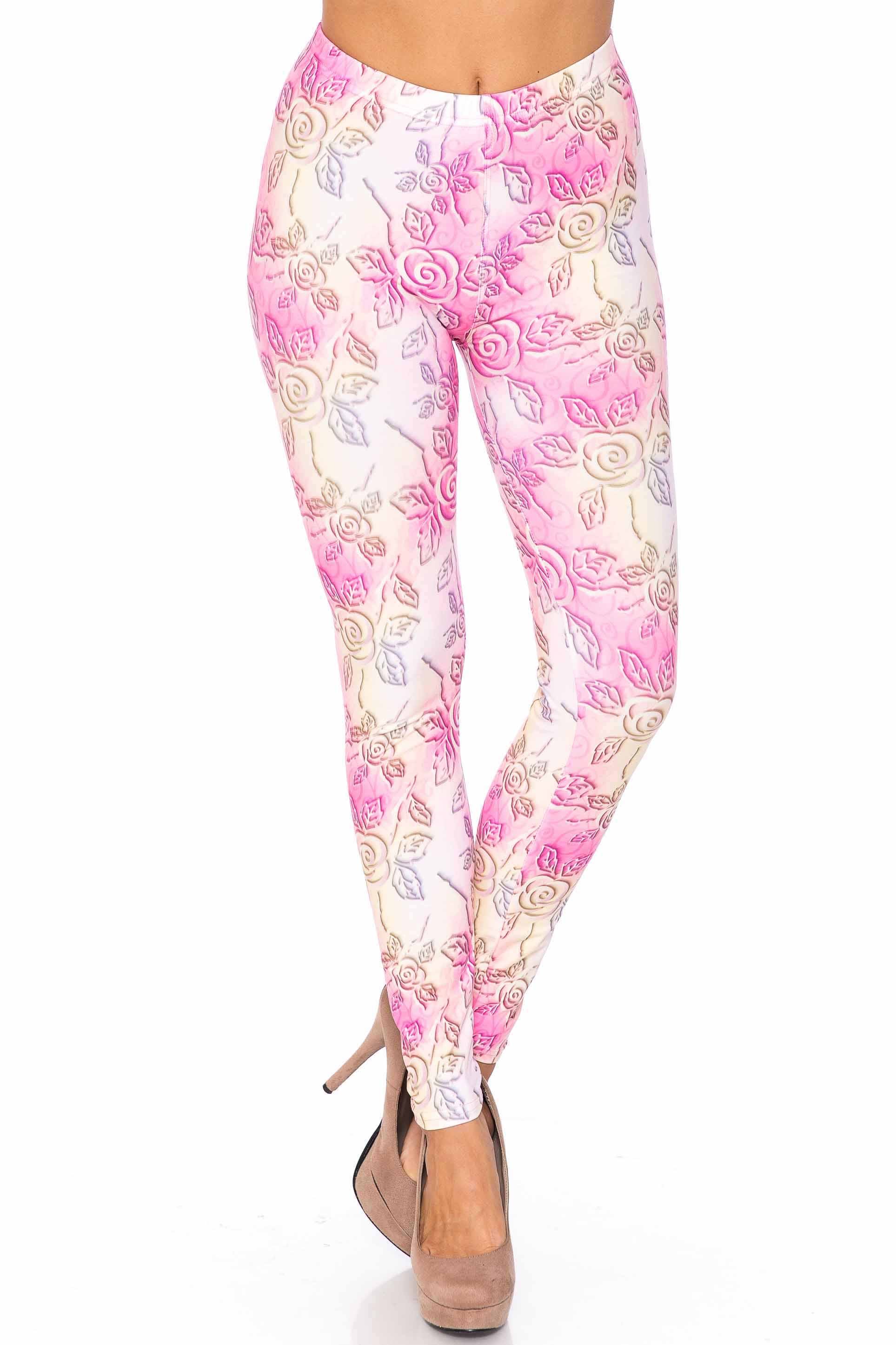 Creamy Soft 3D Pastel Ombre Rose Leggings - USA Fashion™