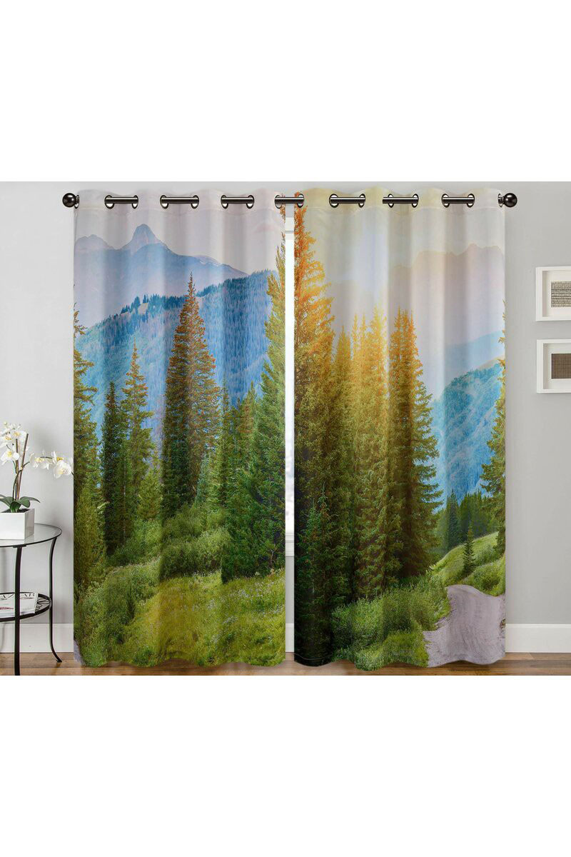 Forest Sunrise Digital Print 2 Panel Curtain Set - 27" x 84"