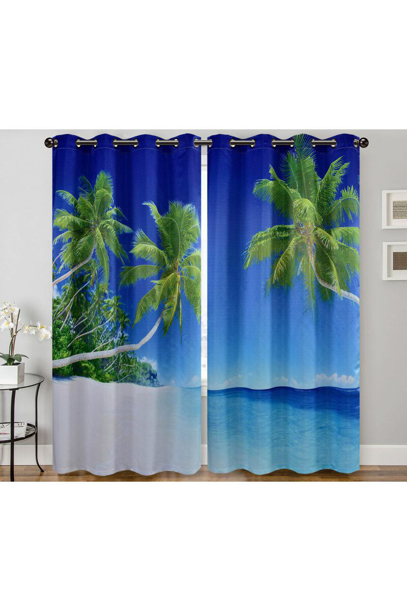 Palm Beach Paradise Digital Print 2 Panel Curtain Set - 27" x 90"