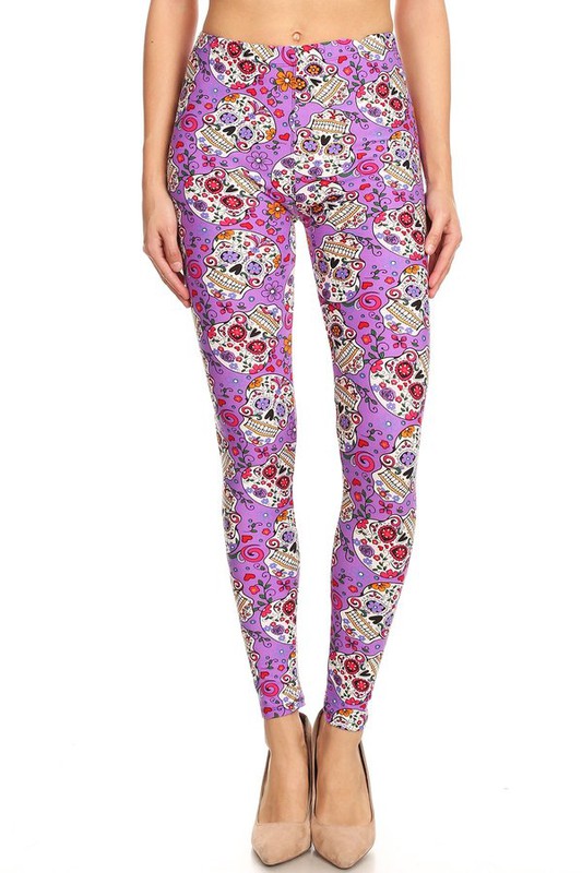 Buttery Smooth Plus Size Purple Sugar Skull Leggings
