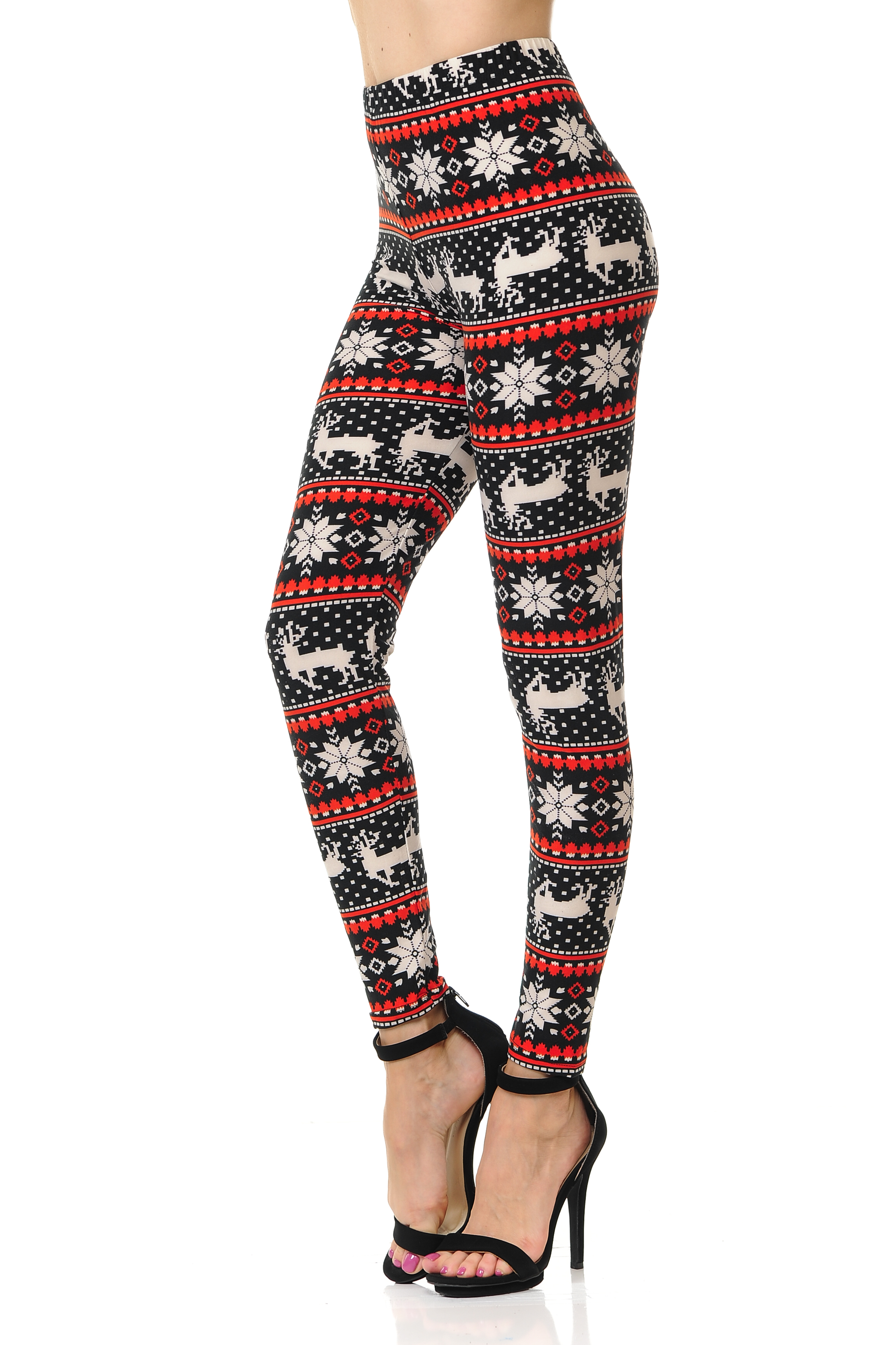 Buttery Smooth Snowflakes and Reindeer Christmas Extra Plus Size Leggings - 3X-5X