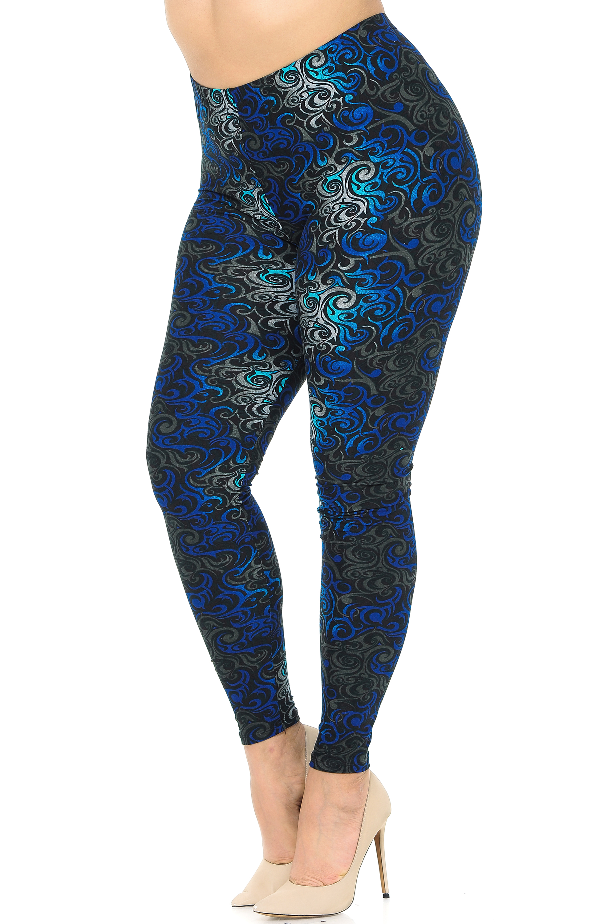 Buttery Smooth Blue Twisted Swirl High Waisted  Plus Size Leggings
