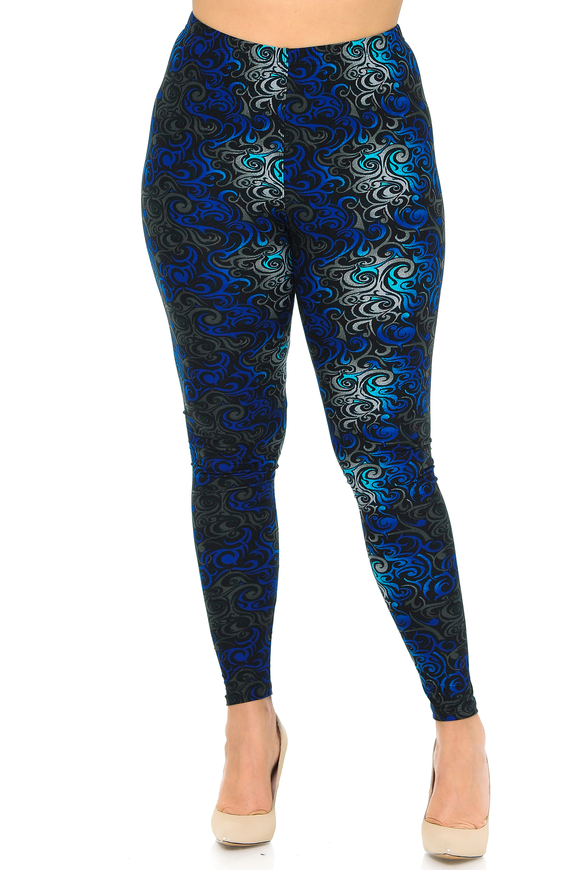 Buttery Smooth Blue Twisted Swirl High Waisted  Plus Size Leggings