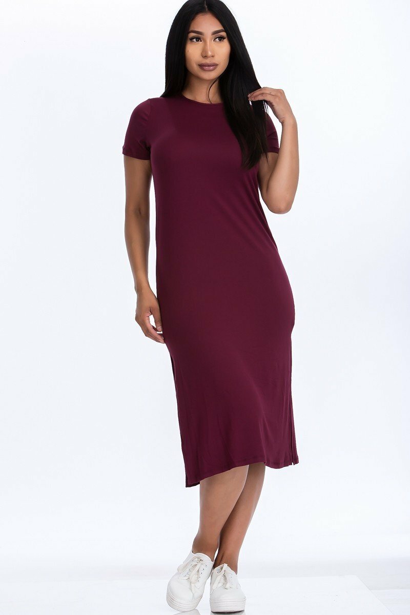 Short Sleeve Double Side Slit Midi Dress