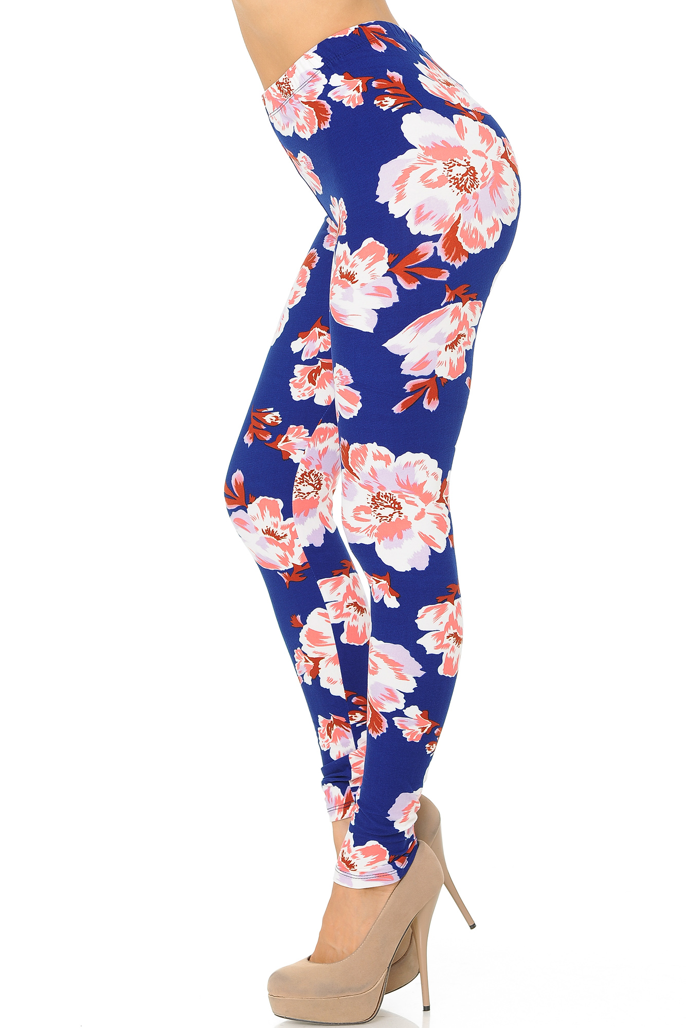 Buttery Smooth Blooming Floral On Blue Plus Size Leggings