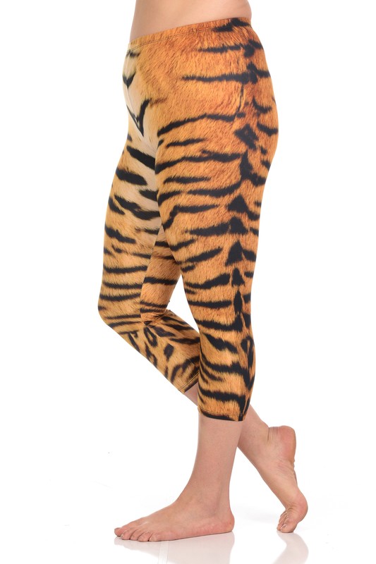 Brushed Graphic Print Tiger Print Plus Size Capris