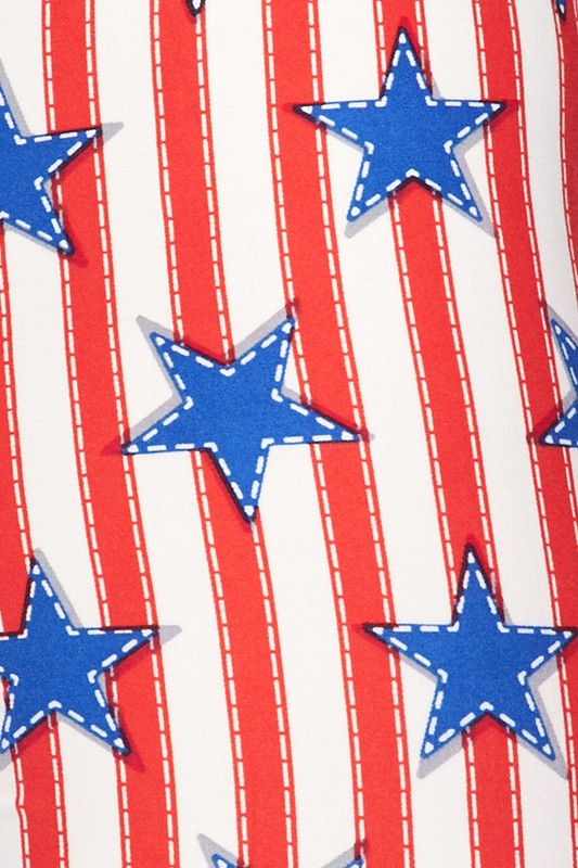 Wholesale-Buttery Soft Vertical Stars on Stripes Plus Size Capris