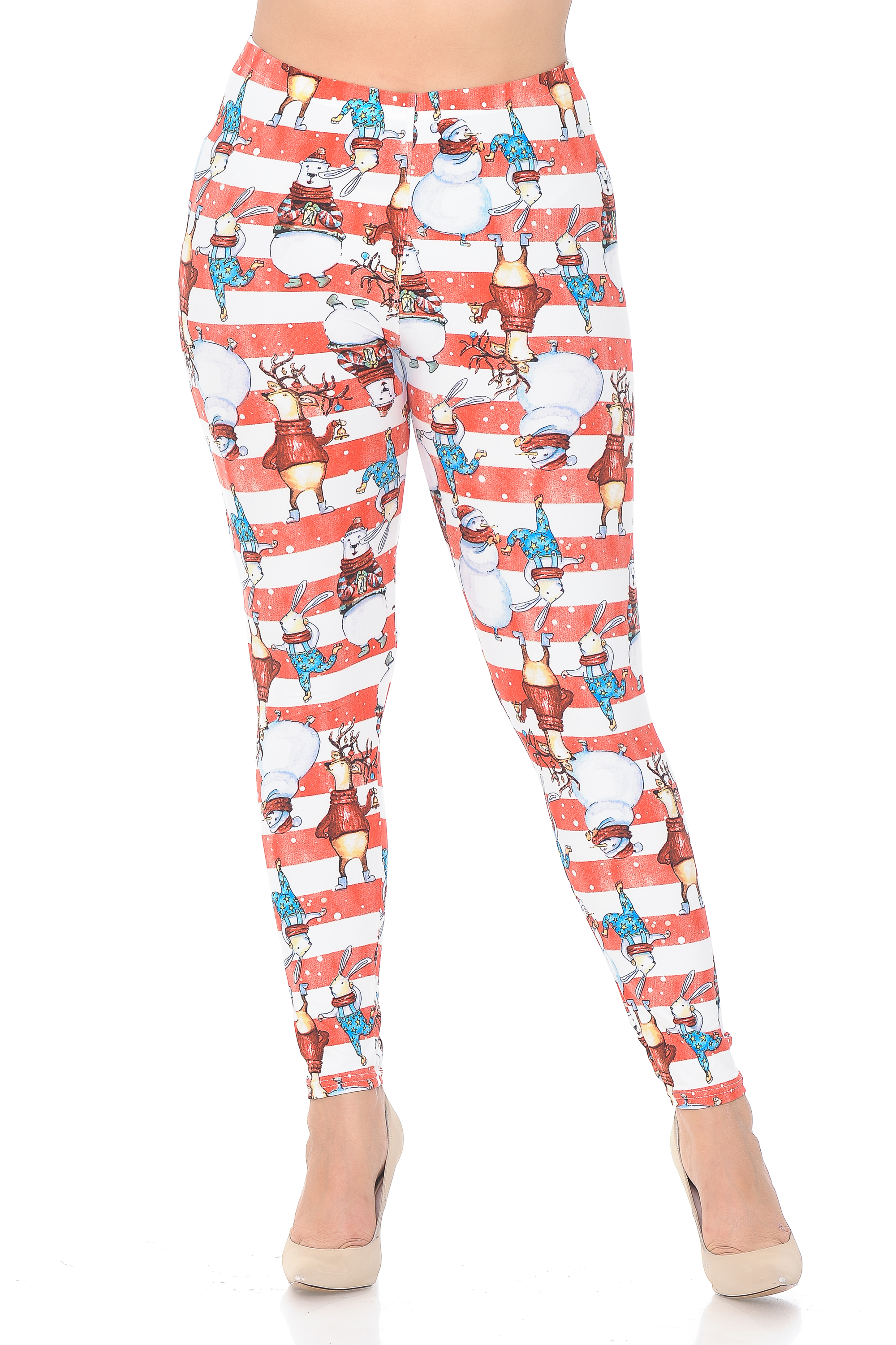 Buttery Smooth Vintage Christmas Figurine Extra Plus Size Leggings - 3X-5X
