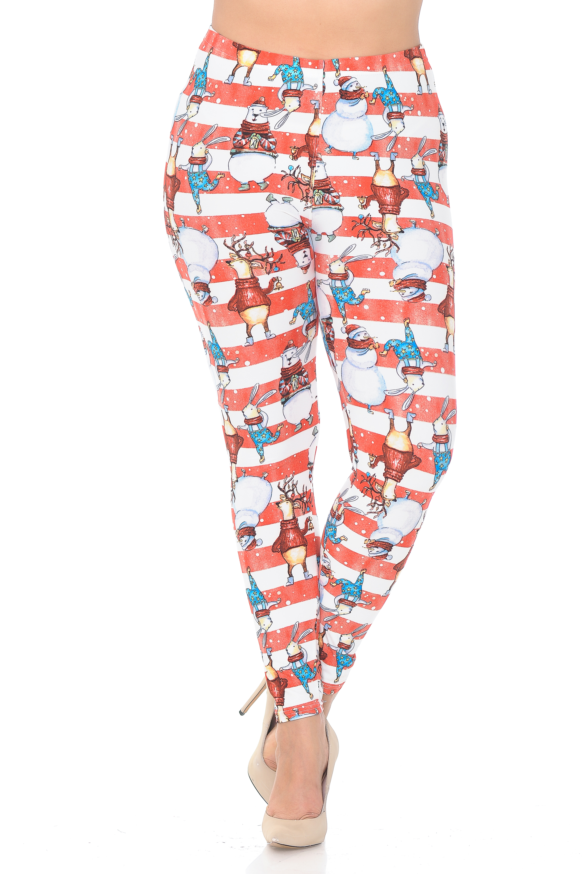 Buttery Smooth Vintage Christmas Figurine Extra Plus Size Leggings - 3X-5X