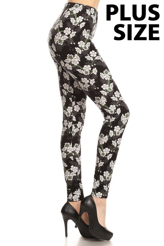 Buttery Smooth White Floral Bunch Plus Size Leggings