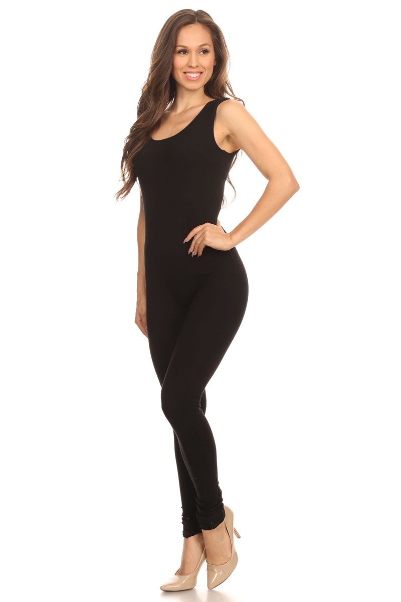 Left Side Image of Black USA Basic Cotton Jumpsuit