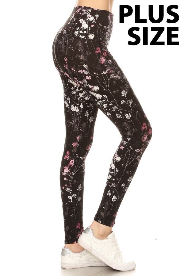 Buttery Smooth Dainty Floral Blossom Plus Size High Waist Leggings