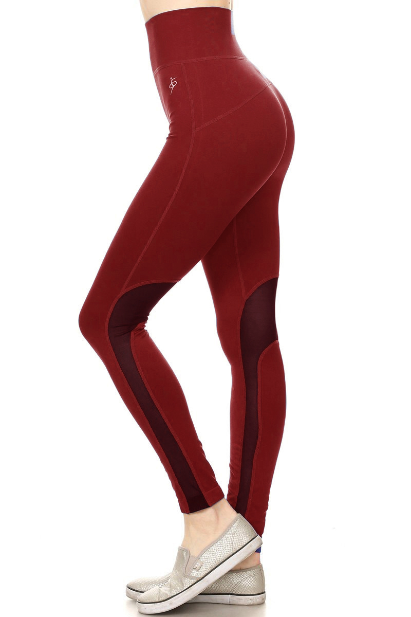 Burgundy High Waisted Sport Mesh Workout Leggings