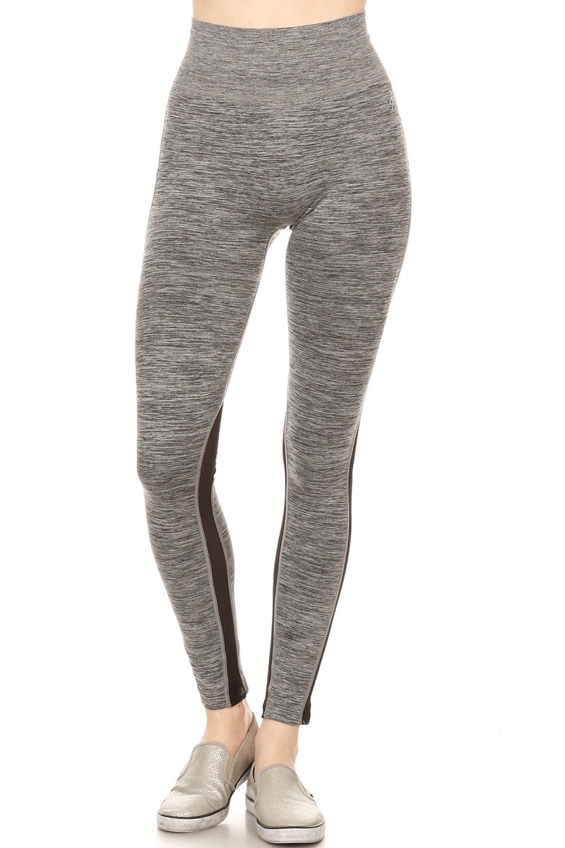 High Waisted Heather Gray Mesh Workout Leggings