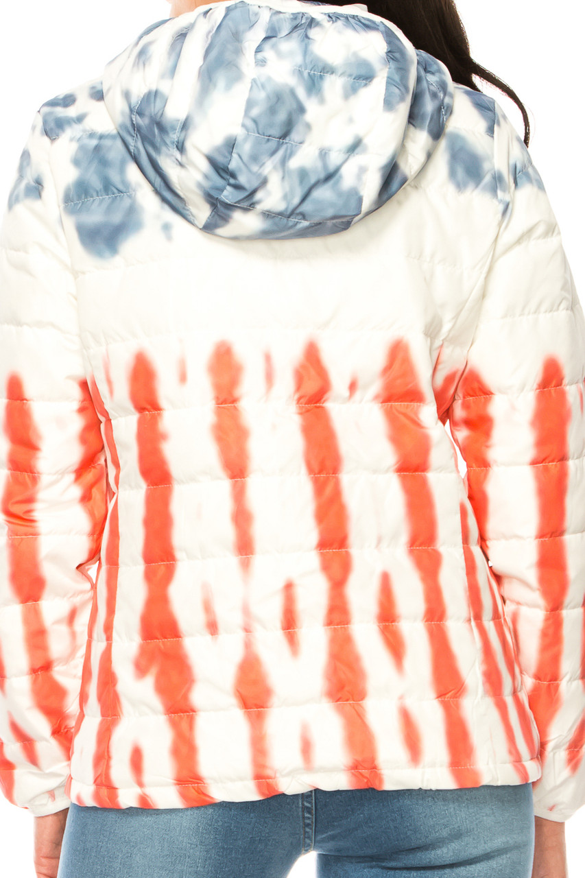 Women's Red White & Blue Daub Winter Puffer Down Jacket
