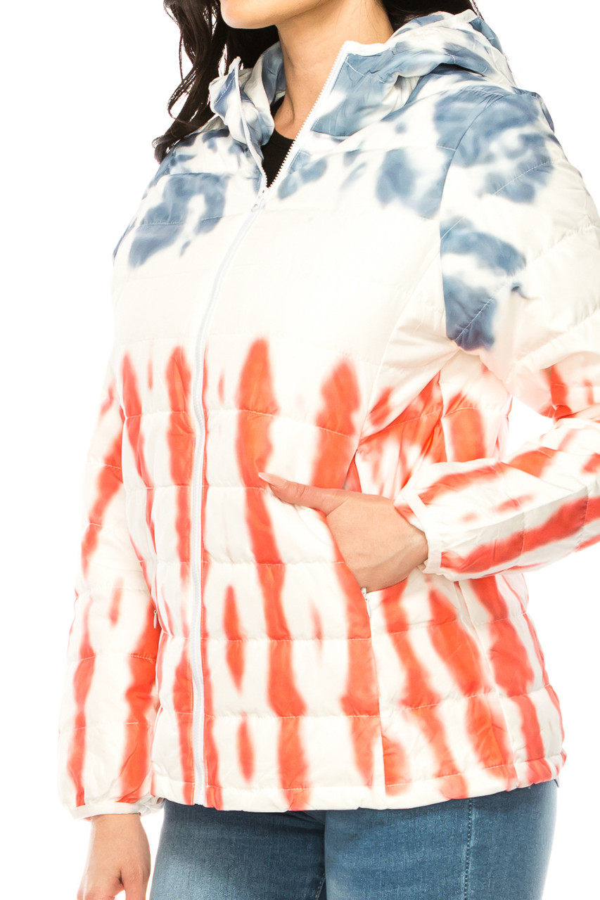 Women's Red White & Blue Daub Winter Puffer Down Jacket