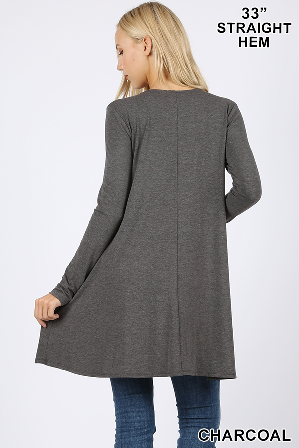 Back of Charcoal Long Sleeve Swing Tunic with Pockets