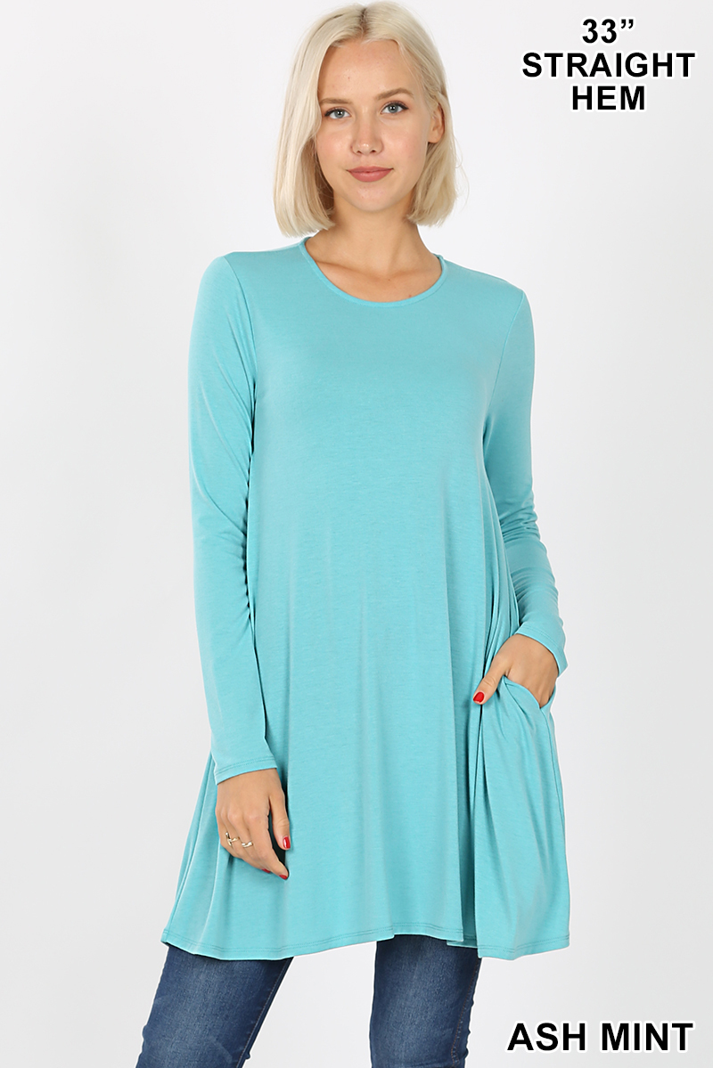 Front of Ash Mint Long Sleeve Swing Tunic with Pockets