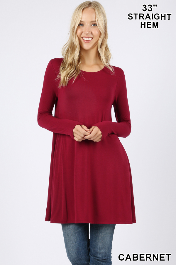 Front of Cabernet Long Sleeve Swing Tunic with Pockets
