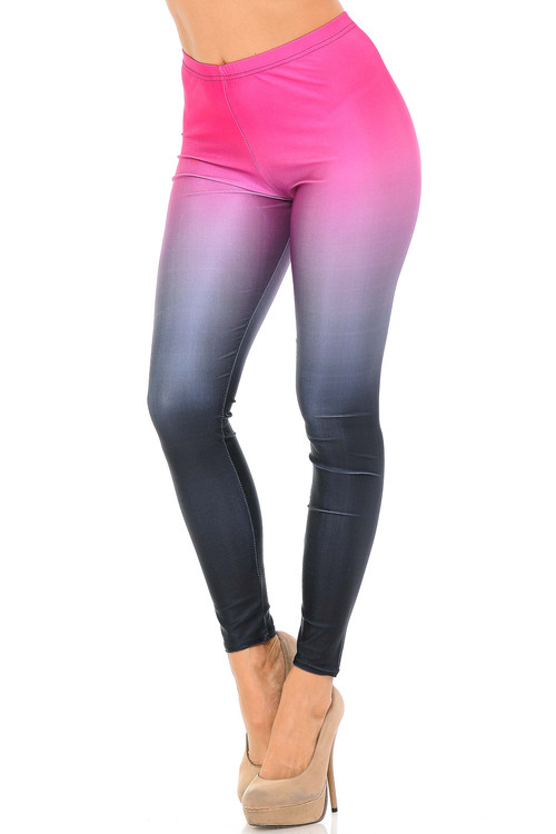 Ombre Black to Pink Plus Size Leggings