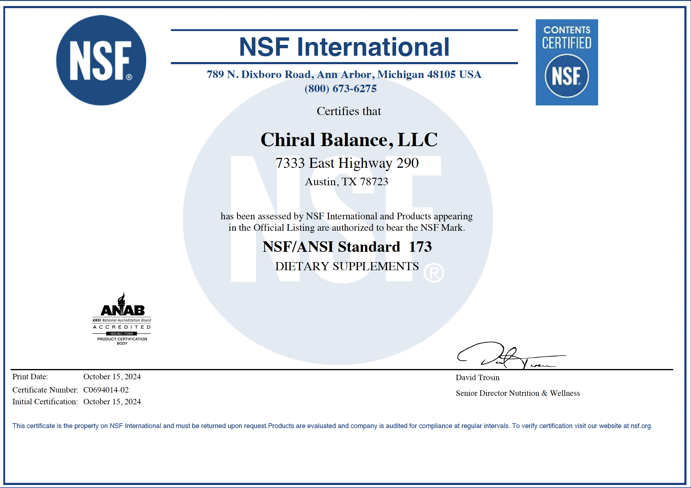 NSF Certificate 2025