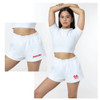Ladies Embroidered White Fleece Short Sweat Shorts