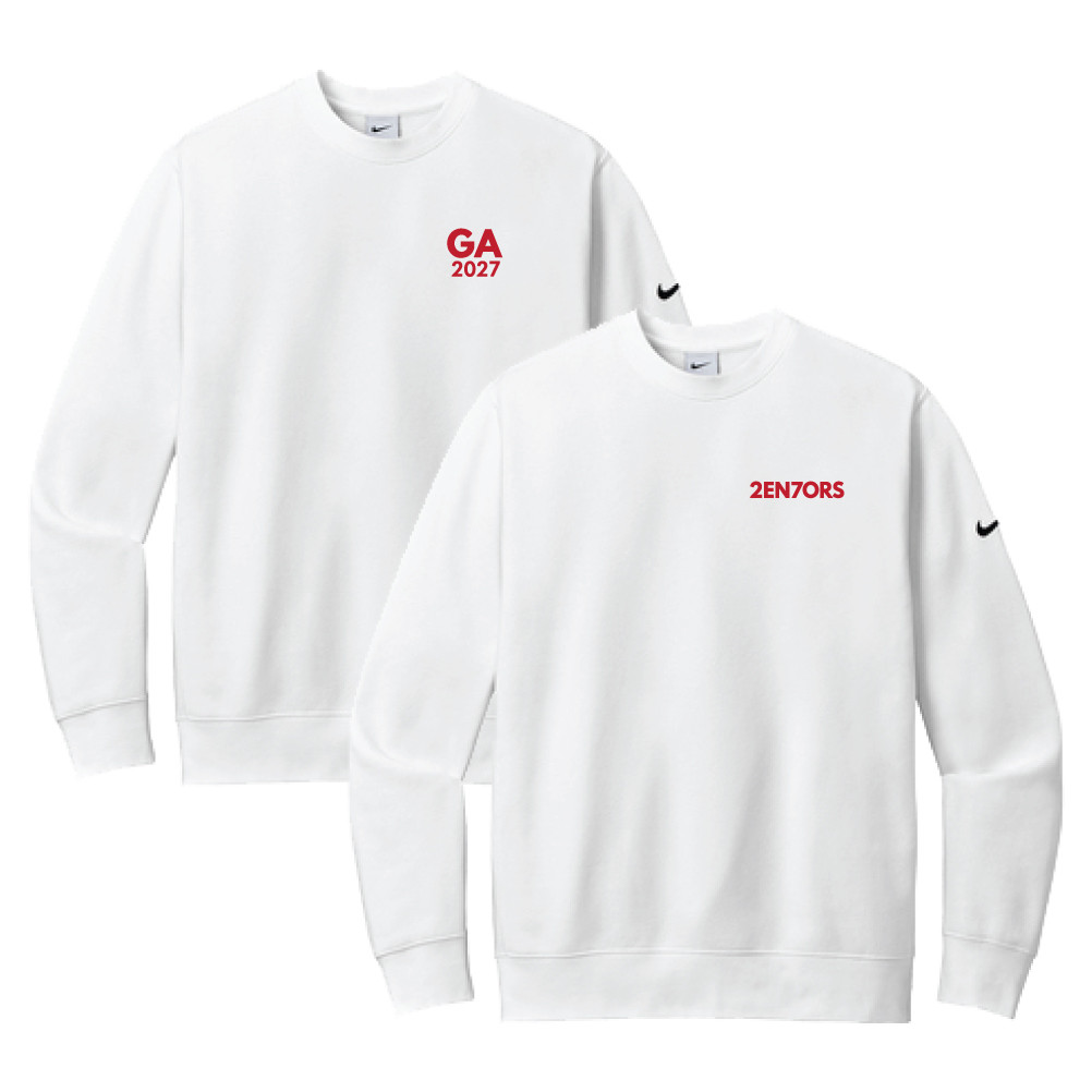 UNISEX White Nike Club Fleece Sleeve Swoosh Crew