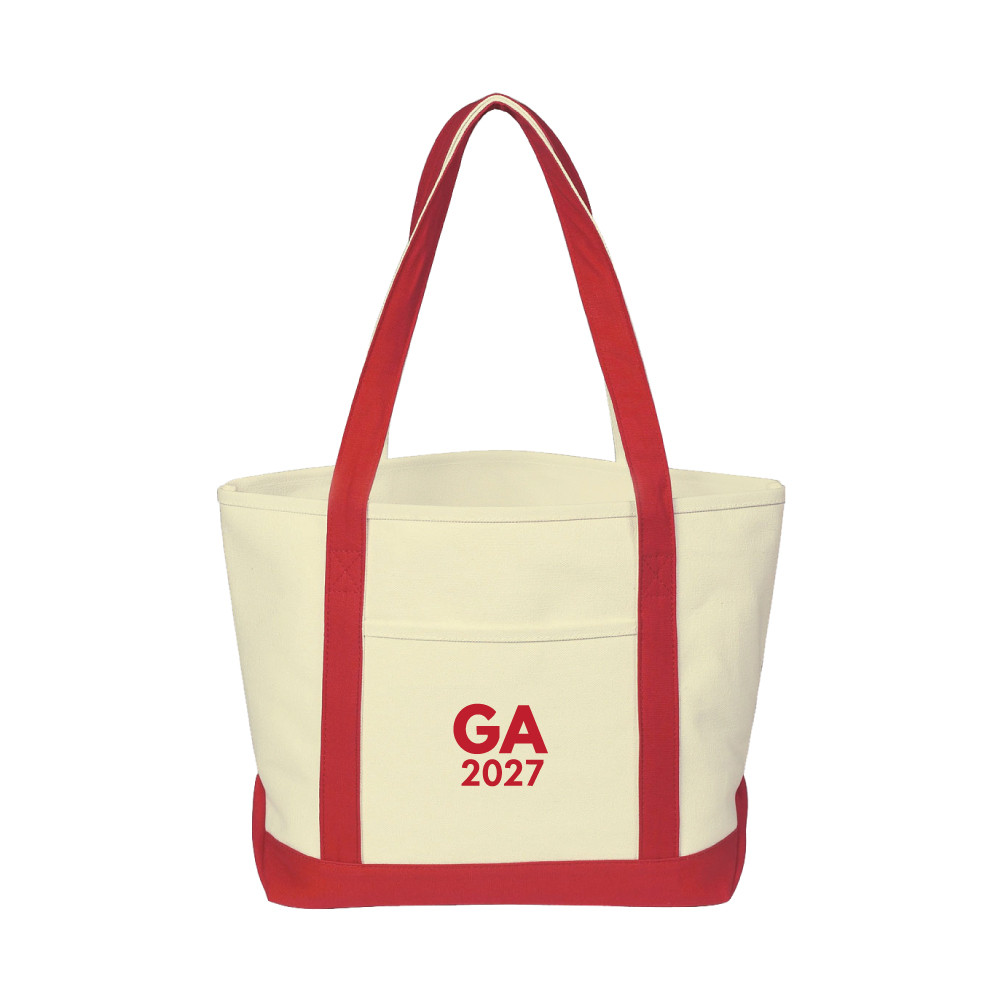 Natural Heavyweight Cotton Canvas Red Trim Open Top Tote Bag