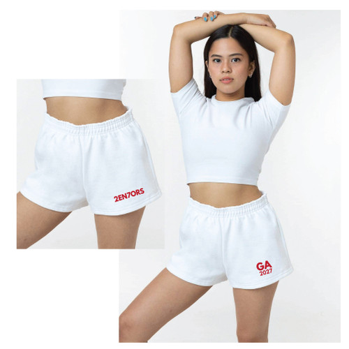 Ladies Embroidered White Fleece Short Sweat Shorts