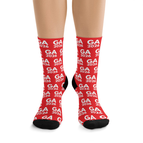 "GA2026" Red All-Over Print Polyester/Nylon Stretch Socks