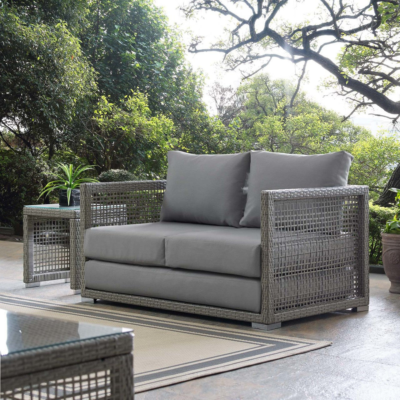 rattan loveseat grey