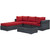 Summon 5 Piece Outdoor Patio Sunbrella® Sectional Set, Sunbrella Rattan Wicker, Grey Red 13419