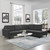 Empress 2 Piece Upholstered Fabric Right Facing Bumper Sectional, Fabric, Grey Gray 13675