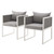 Stance Dining Armchair Outdoor Patio Aluminum Set of 2, Fabric Aluminium, White Grey Gray 15692