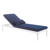Perspective Cushion Outdoor Patio Chaise Lounge Chair, Fabric Metal Steel, White Navy 15705