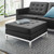 Loft Tufted Button Upholstered Faux Leather Ottoman, Faux Vinyl Leather, Black Silver, 17338