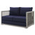 Aura 4 Piece Outdoor Patio Wicker Rattan Set, Rattan Wicker Fabric, Grey Gray Navy Blue, 17517
