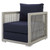 Aura 3 Piece Outdoor Patio Wicker Rattan Set, Rattan Wicker Fabric, Grey Gray Navy Blue, 17518