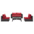 Convene 5 Piece Set Outdoor Patio with Fire Pit, Fabric Rattan Wicker, Red, 17590